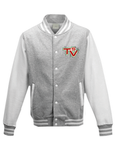 Lade das Bild in den Galerie-Viewer, College_Jacke_grau_Logo_used_effect_Kolenfeld_vorne