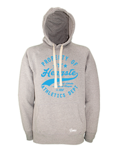 Lade das Bild in den Galerie-Viewer, Hoodie Herren Grau Melange HFC Greifswald 92 Property Of Hengste Neon Blau