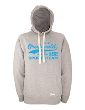Lade das Bild in den Galerie-Viewer, Hoodie Herren Grau Melange HFC Greifswald 92 Sportsteam Neon Blau