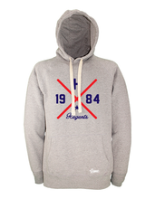 Lade das Bild in den Galerie-Viewer, Hoodie Herren Grau Melange Hannover Regents Cross Rot-Blau