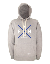 Lade das Bild in den Galerie-Viewer, Hoodie Herren Grau Melange FK Hansa Wittstock Cross Weiß-Blau