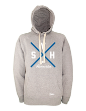 Lade das Bild in den Galerie-Viewer, Hoodie Herren Grau Melange SV Hemmerden Cross Weiß-Blau