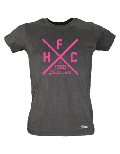 T-Shirt Damen Schwarz HFC Greifswald 92 Cross Pink