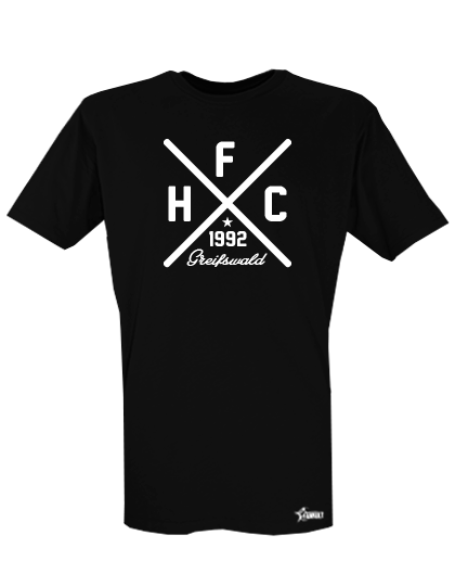 T-Shirt Herren Schwarz HFC Greifswald 92 Cross Weiß