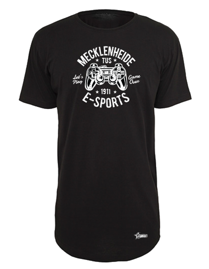 T-Shirt X-Tra Long Schwarz TuS Mecklenheide E-Sports Gamer Shirt Weiß