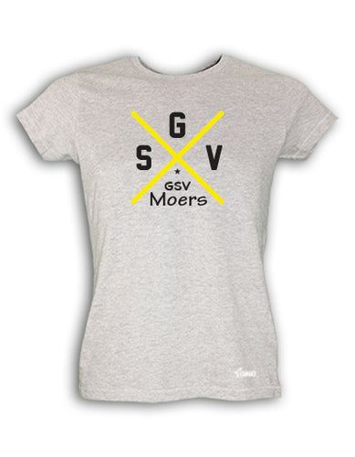 T-Shirt Damen Grau Melange GSV Moers Cross Schwarz-Gelb