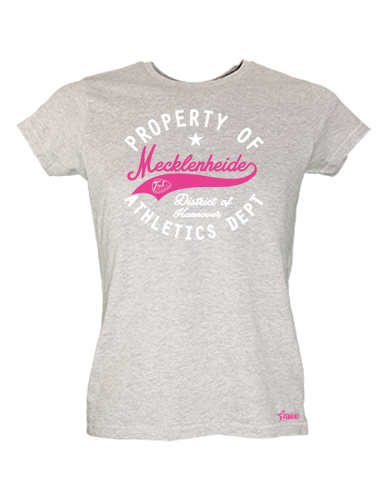 T-Shirt Damen Grau Melange TuS Mecklenheide Property Of Pink-Weiß