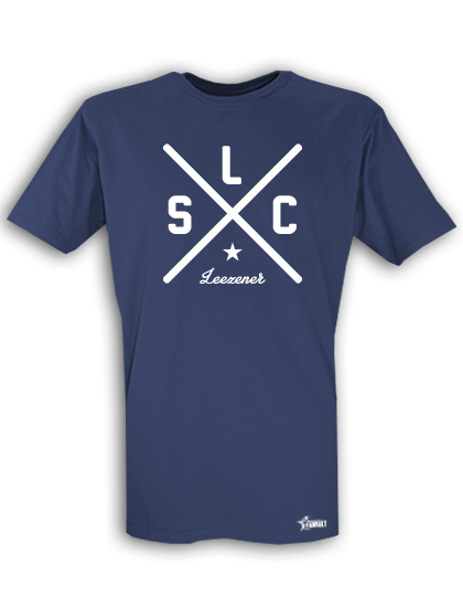 T-Shirt Herren Navy Blau Leezener SC Cross Weiß
