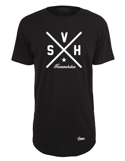 T-Shirt Herren X-Tra Long Schwarz SV Hemmerden Cross Weiß