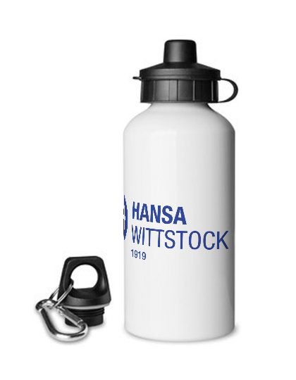 Aluminium Trinkflasche Weiss 600ml FK Hansa Wittstock Logo II